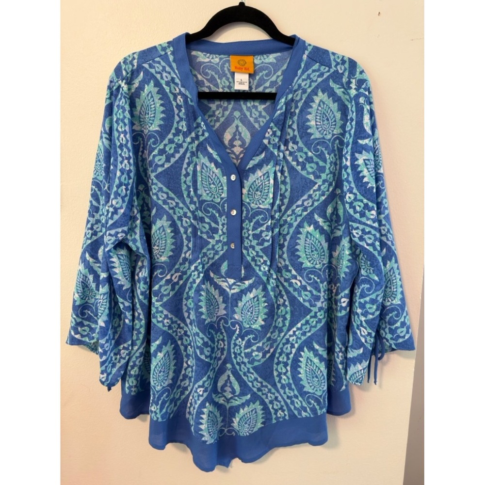 Ruby Rd. Blouse L Blue Paisley - Picture 3 of 8